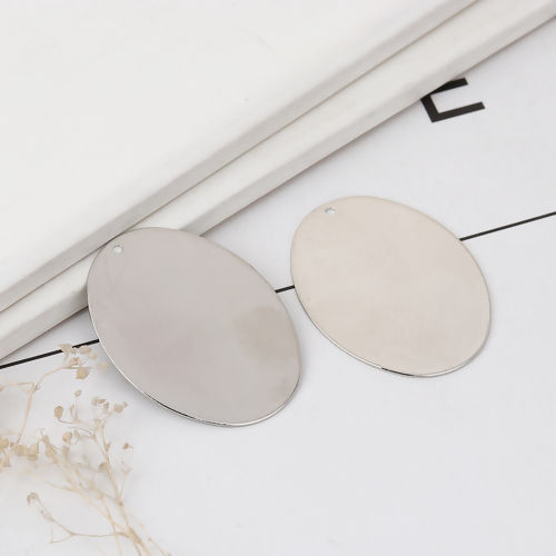 Picture of Brass Blank Pendants Oval Silver Tone 38mm(1 4/8") x 28mm(1 1/8"), 10 PCs