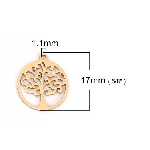 Picture of Aluminum Alloy Charms Round Golden Tree 17mm( 5/8") x 15mm( 5/8"), 2 PCs