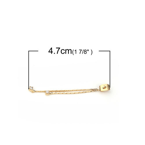Picture of Brass Ear Nuts Post Stopper Earring Findings 18K Real Gold Plated Tassel Clear Rhinestone 47mm(1 7/8") x 4mm( 1/8"), 4 PCs