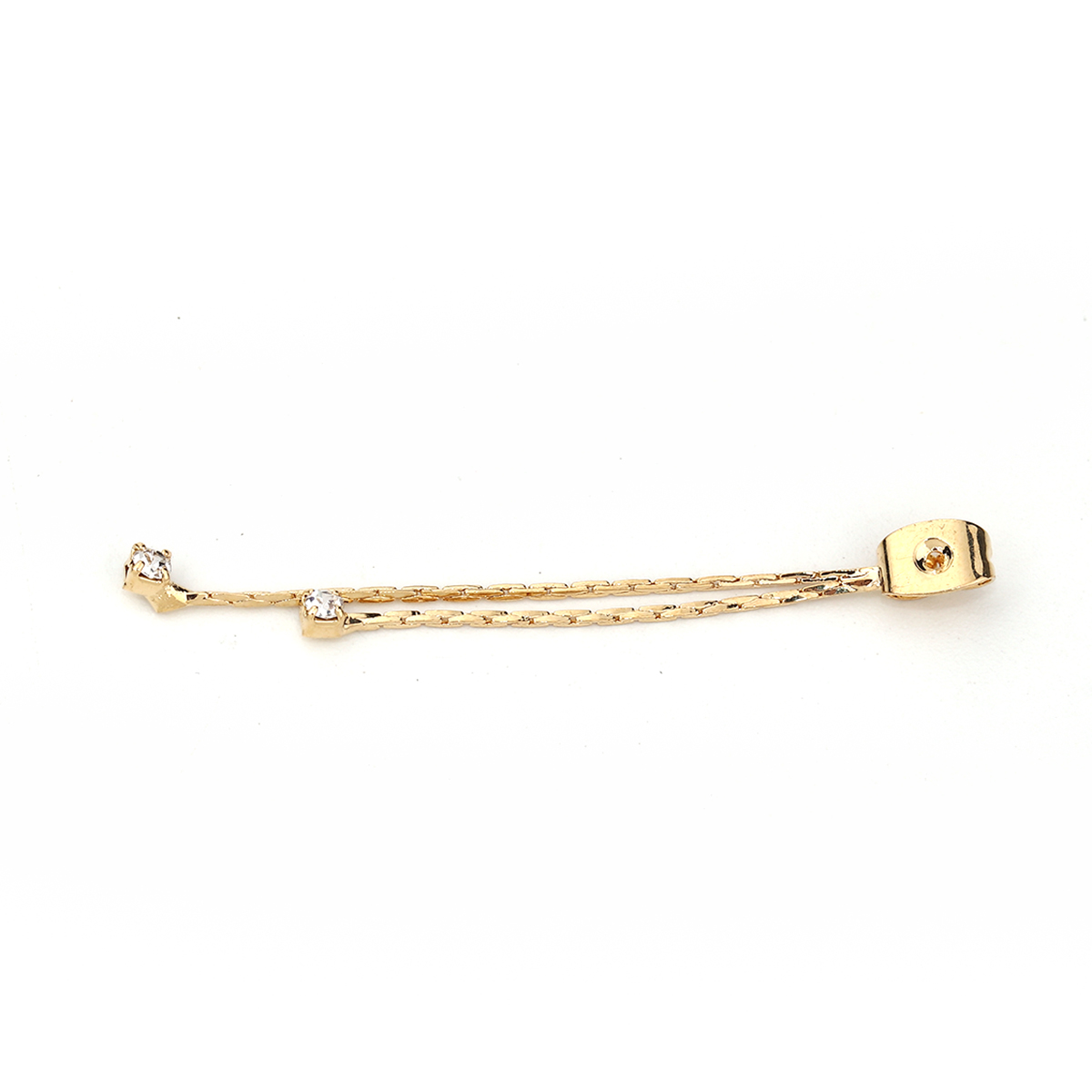 Picture of Brass Ear Nuts Post Stopper Earring Findings 18K Real Gold Plated Tassel Clear Rhinestone 47mm(1 7/8") x 4mm( 1/8"), 4 PCs