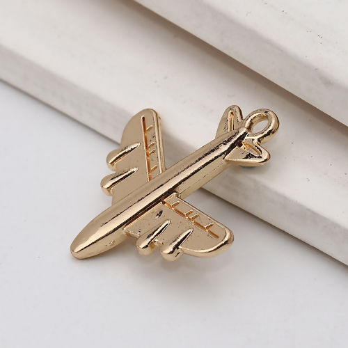 Picture of Zinc Based Alloy Travel Charms Airplane Gold Plated 22mm( 7/8") x 20mm( 6/8"), 10 PCs
