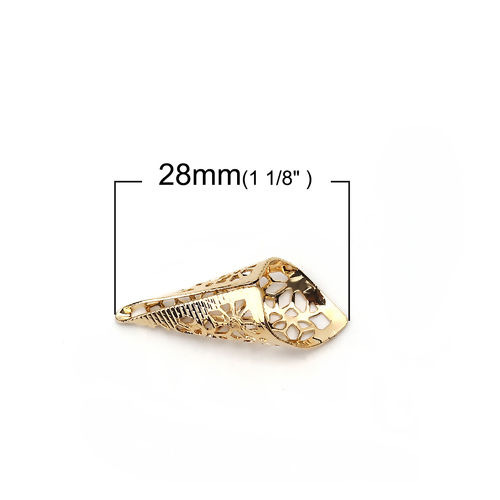 Picture of Brass Beads Caps Musical Instrument Bugle 18K Real Gold Plated Flower (Fit Beads Size: 12mm Dia.) 28mm(1 1/8") x 11mm( 3/8"), 5 PCs