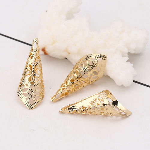 Picture of Brass Beads Caps Musical Instrument Bugle 18K Real Gold Plated Flower (Fit Beads Size: 12mm Dia.) 28mm(1 1/8") x 11mm( 3/8"), 5 PCs