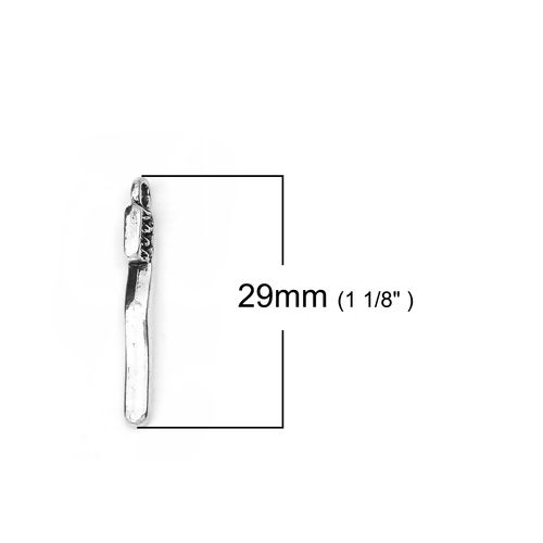 Picture of Zinc Based Alloy Charms Toothbrush Antique Silver Color 29mm(1 1/8") x 5mm( 2/8"), 50 PCs