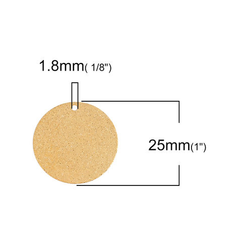Picture of Brass Charms Round Disc Gold Plated Sparkledust 25mm(1") Dia, 10 PCs