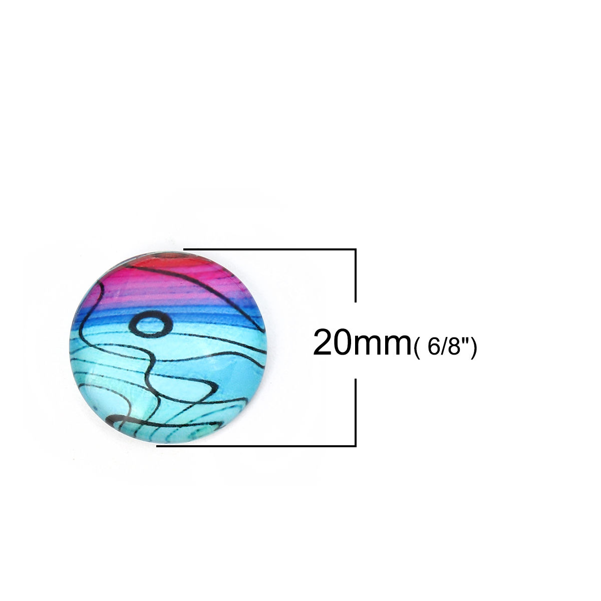 Picture of Glass Dome Seals Cabochon Round Flatback Blue Stripe Pattern 20mm( 6/8") Dia, 30 PCs