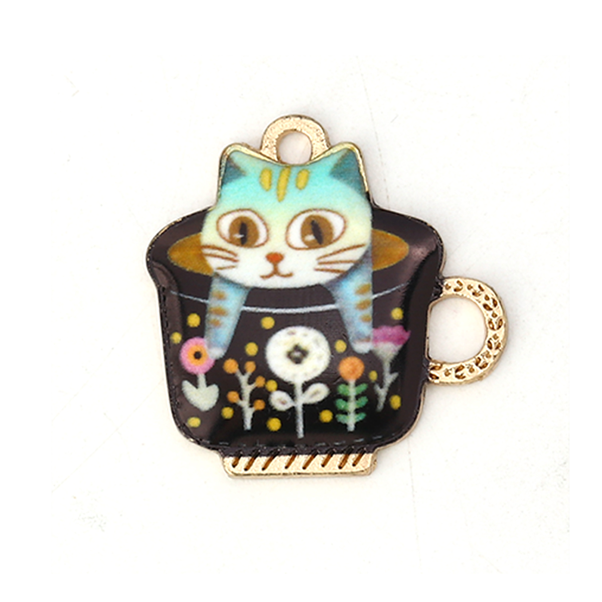Immagine di Lega di Zinco Charms Tazza Oro Placcato Blu Lettere Smalto 15mm x 14mm , 10 Pz