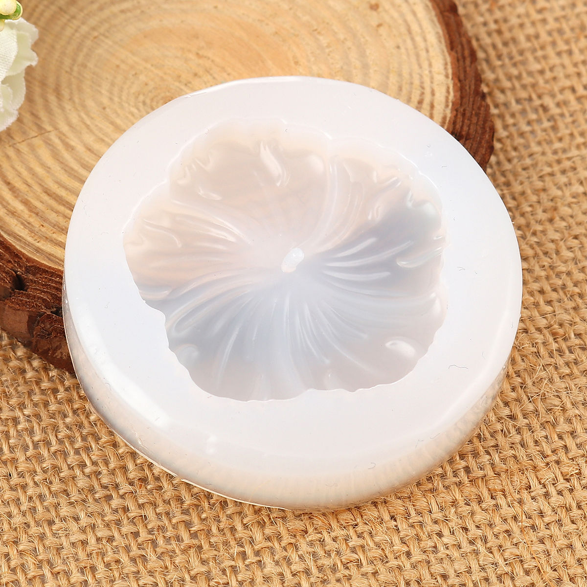Picture of Silicone Resin Mold For Jewelry Making Round White Flower 5.9cm(2 3/8") Dia., 1 Piece