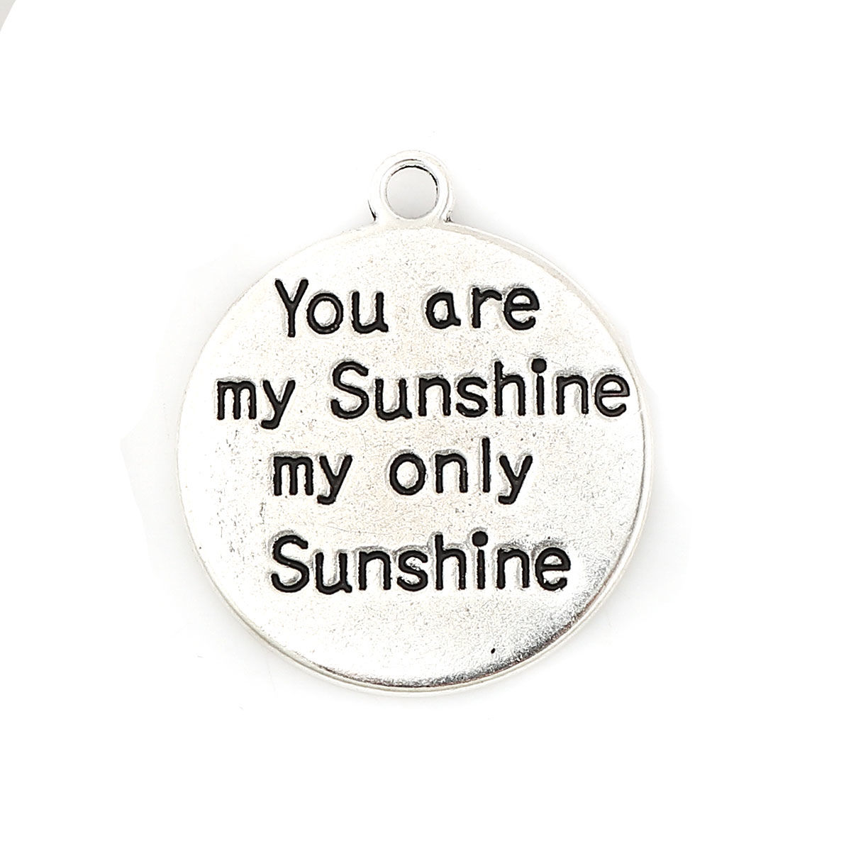 Picture of Zinc Based Alloy Charms Round Disc Antique Silver Color Message 27mm(1 1/8") x 24mm(1"), 20 PCs