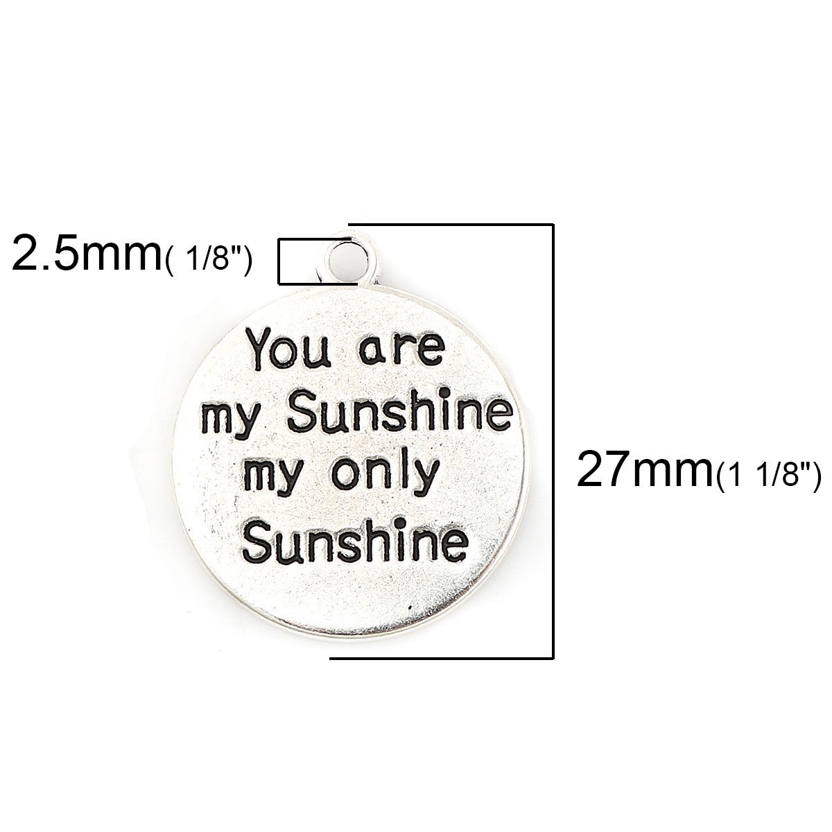 Picture of Zinc Based Alloy Charms Round Disc Antique Silver Color Message 27mm(1 1/8") x 24mm(1"), 20 PCs