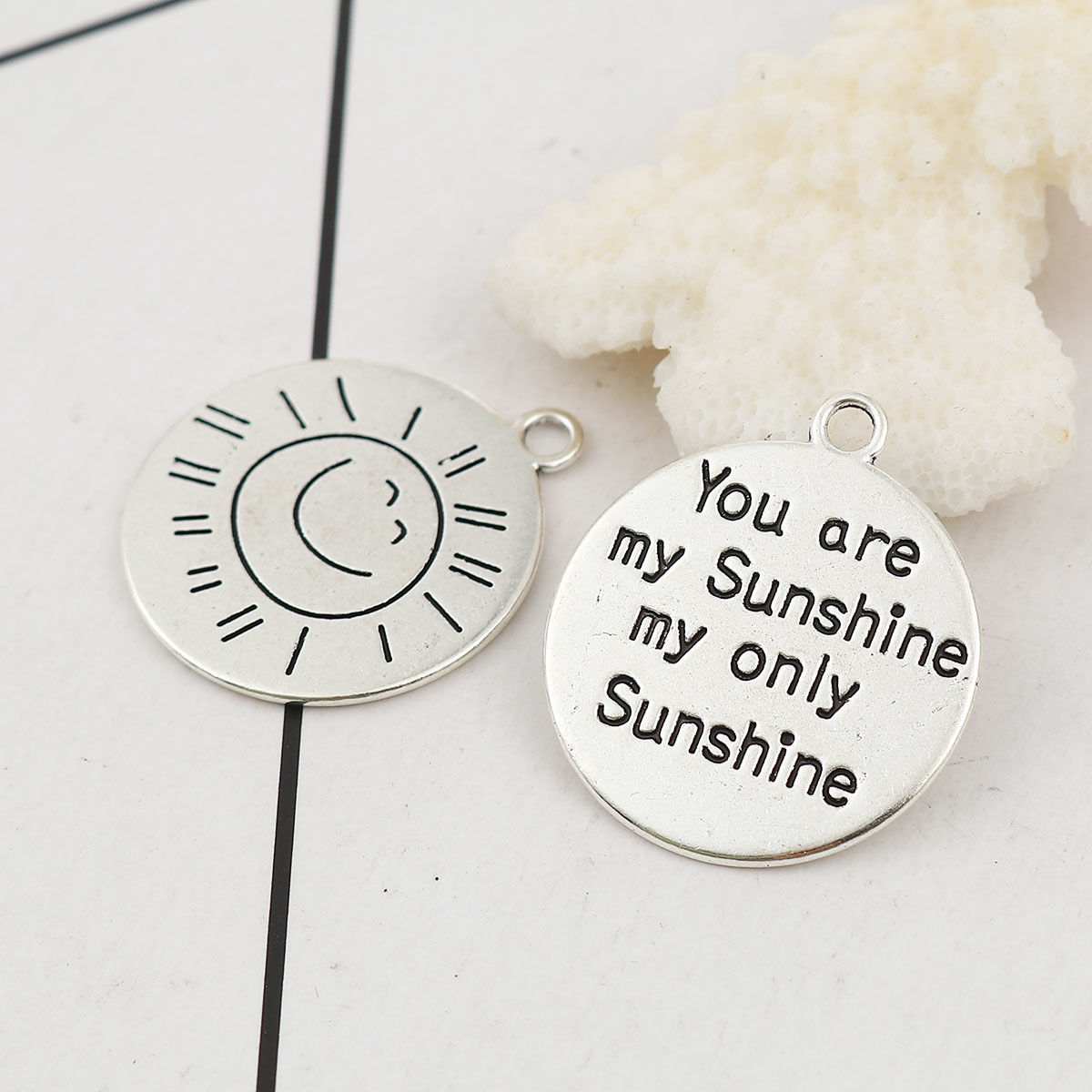 Picture of Zinc Based Alloy Charms Round Disc Antique Silver Color Message 27mm(1 1/8") x 24mm(1"), 20 PCs