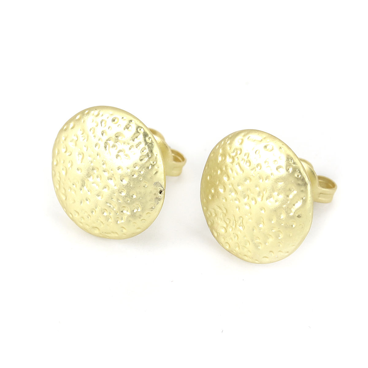 Picture of Zinc Based Alloy Ear Post Stud Earrings Findings Round Matt Gold 14mm, Post/ Wire Size: (21 gauge), 10 PCs