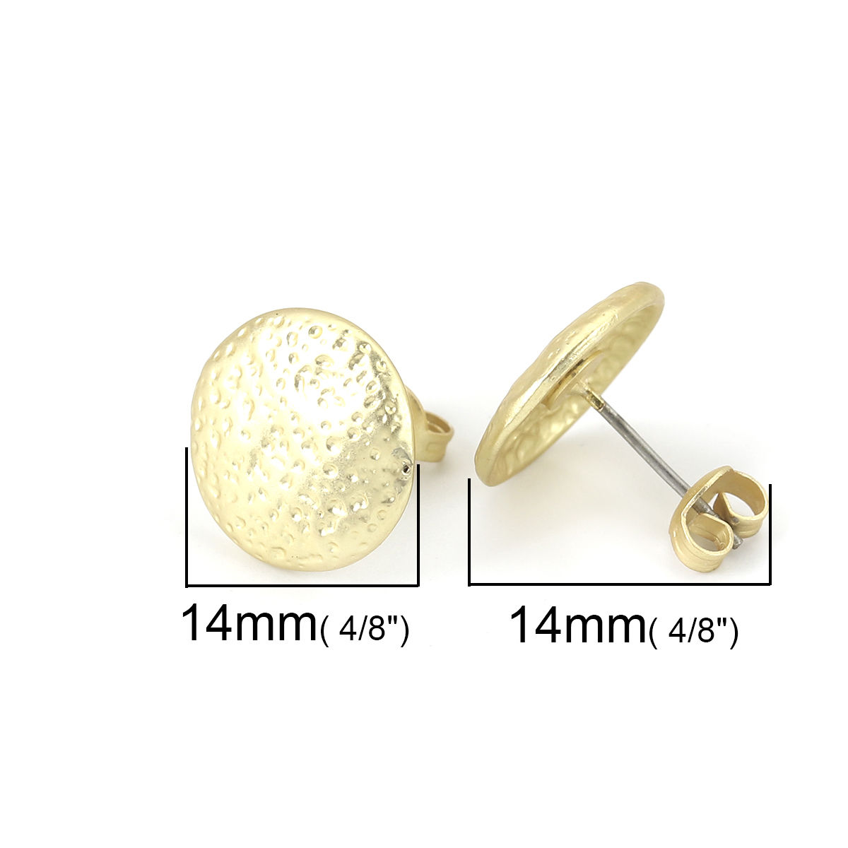 Picture of Zinc Based Alloy Ear Post Stud Earrings Findings Round Matt Gold 14mm, Post/ Wire Size: (21 gauge), 10 PCs