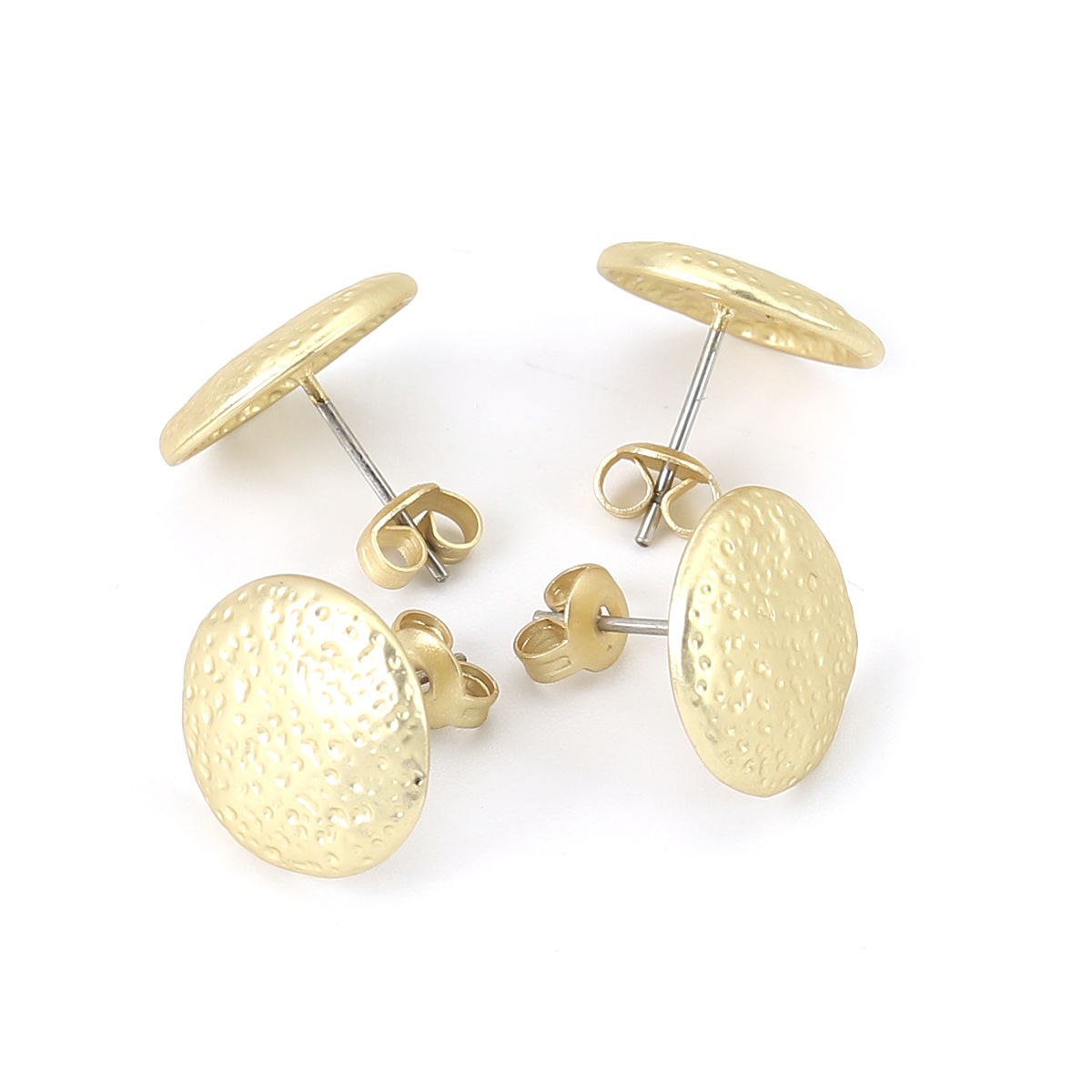 Picture of Zinc Based Alloy Ear Post Stud Earrings Findings Round Matt Gold 14mm, Post/ Wire Size: (21 gauge), 10 PCs