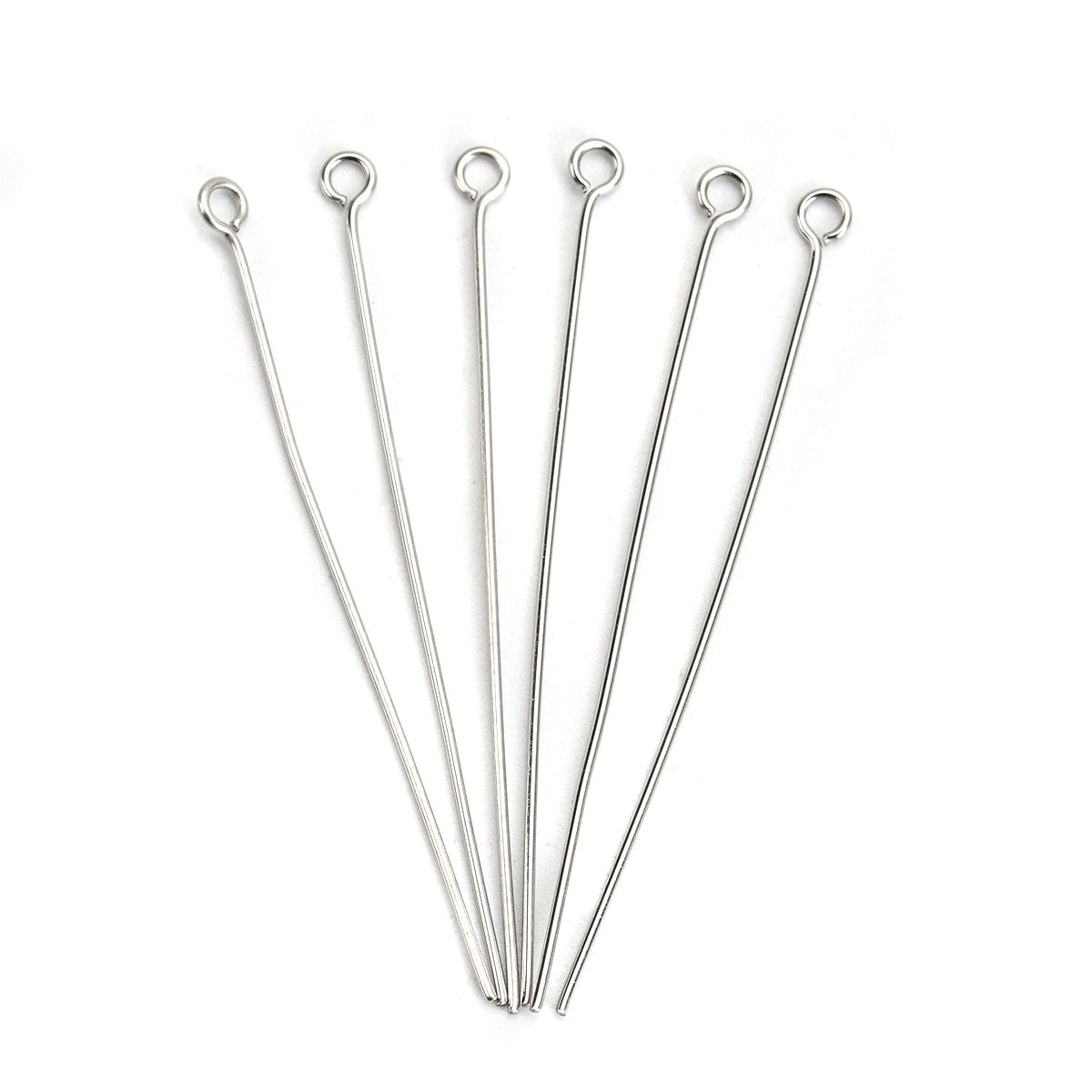 Picture of 304 Stainless Steel Eye Pins Silver Tone 5cm(2") long, 0.7mm (21 gauge), 100 PCs