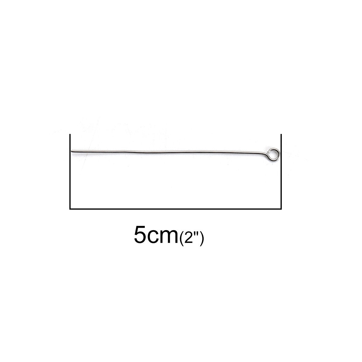Picture of 304 Stainless Steel Eye Pins Silver Tone 5cm(2") long, 0.7mm (21 gauge), 100 PCs