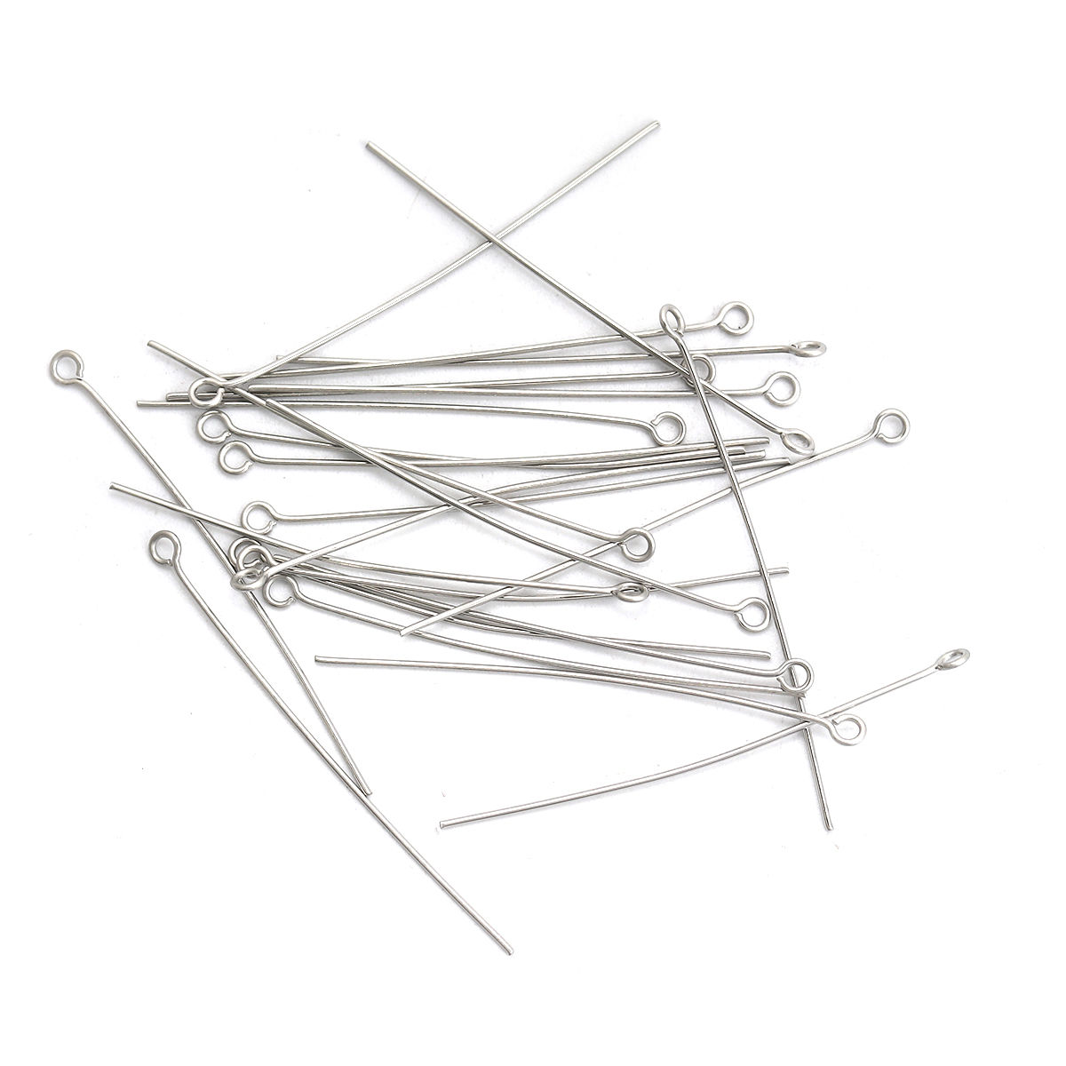 Picture of 304 Stainless Steel Eye Pins Silver Tone 5cm(2") long, 0.7mm (21 gauge), 100 PCs