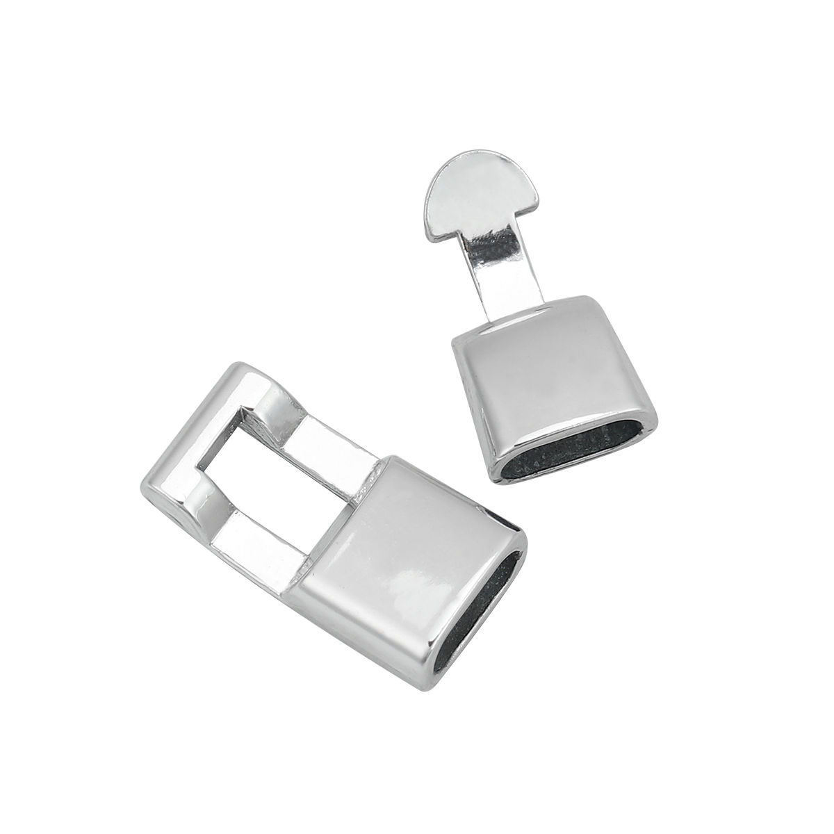 合金 フッククラスプ 長方形 シルバートーン 36mm x 12mm、 5 セット の画像