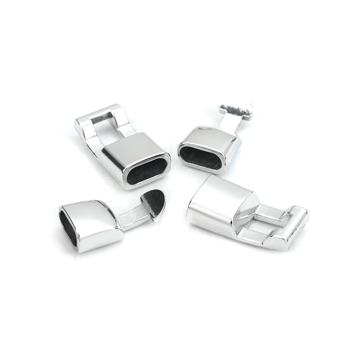 合金 フッククラスプ 長方形 シルバートーン 36mm x 12mm、 5 セット の画像