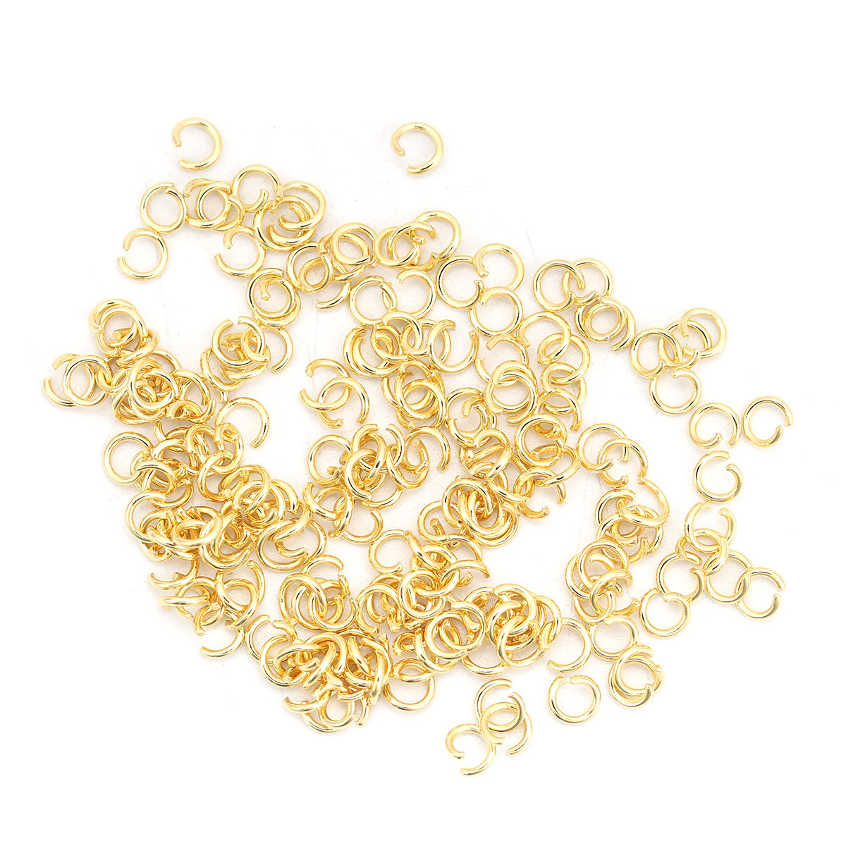 Picture of 200 PCs 4mm Dia., 0.7mm(21 gauge) 304 Stainless Steel Open Jump Rings Findings For Jewelry Making Gold Plated Round