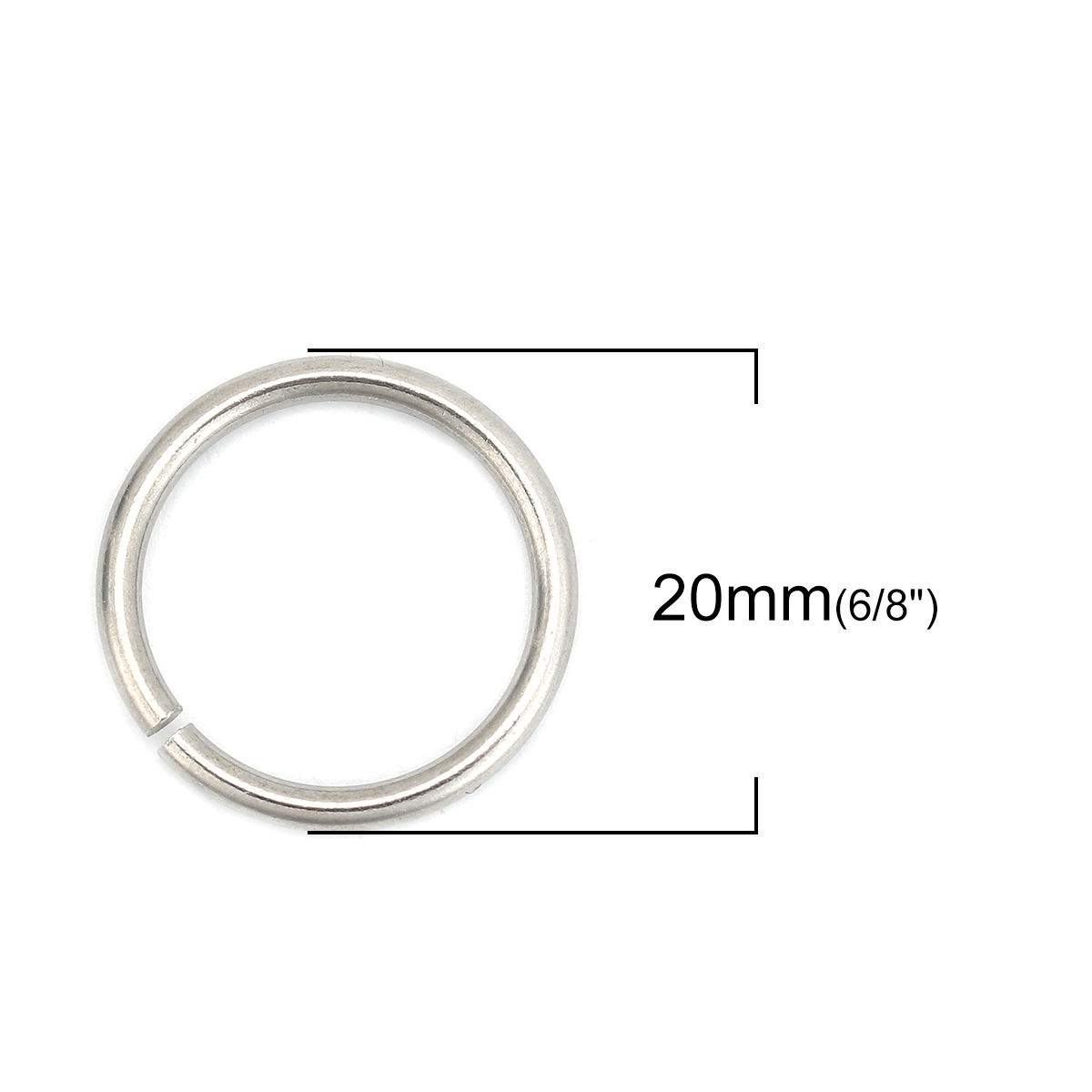 Picture of 20 PCs 20mm Dia., 2mm(12 gauge) 304 Stainless Steel Open Jump Rings Findings For Jewelry Making Silver Tone Round