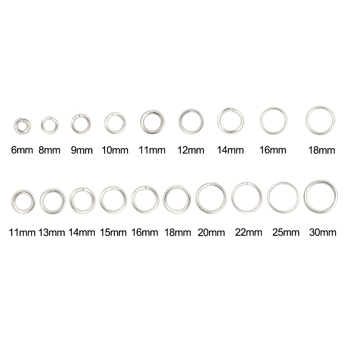 Picture of 20 PCs 20mm Dia., 2mm(12 gauge) 304 Stainless Steel Open Jump Rings Findings For Jewelry Making Silver Tone Round