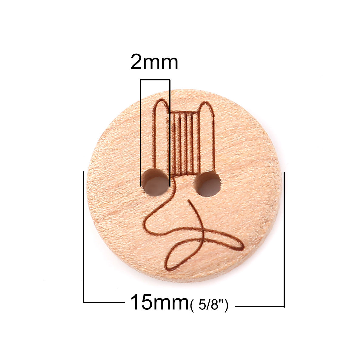 Picture of Wood Sewing Buttons Scrapbooking Two Holes Round Natural Bobbin 15mm( 5/8") Dia., 100 PCs