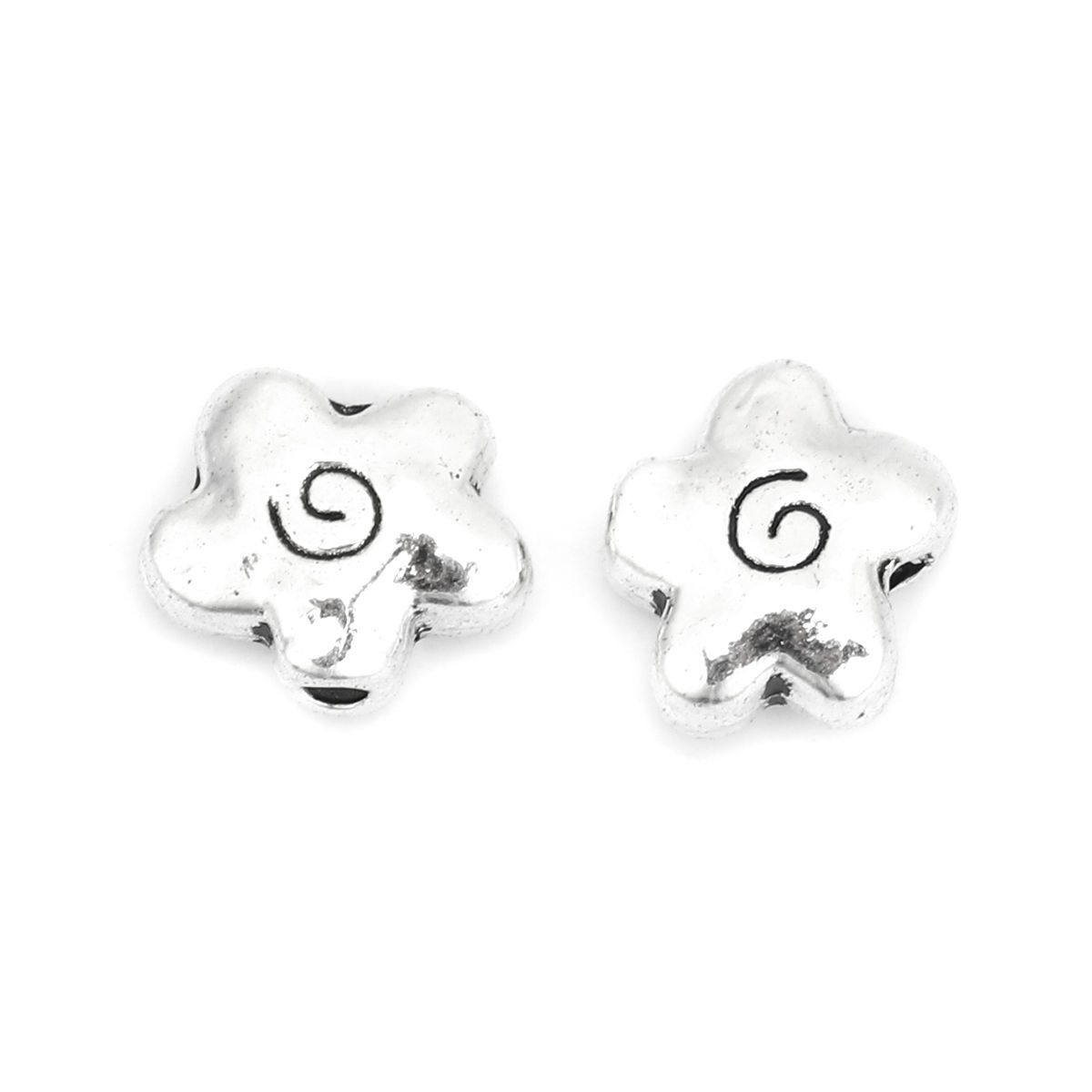 Picture of Zinc Based Alloy Spacer Beads Flower Antique Silver Color Stripe 11mm x 9mm, Hole: Approx 1.7mm, 40 PCs