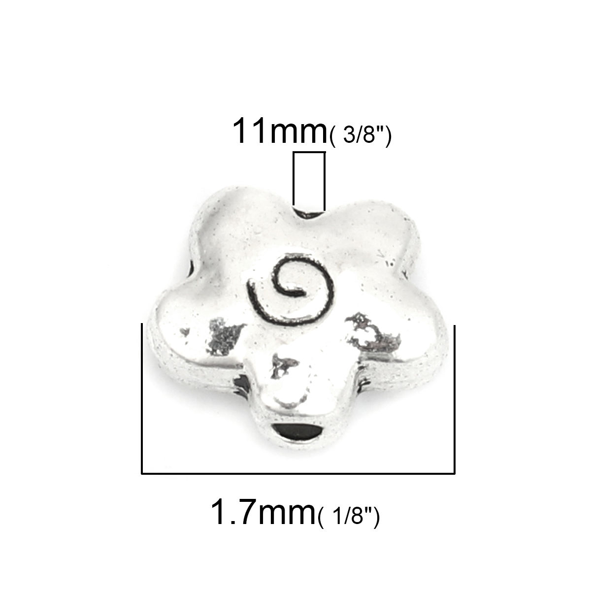 Picture of Zinc Based Alloy Spacer Beads Flower Antique Silver Color Stripe 11mm x 9mm, Hole: Approx 1.7mm, 40 PCs