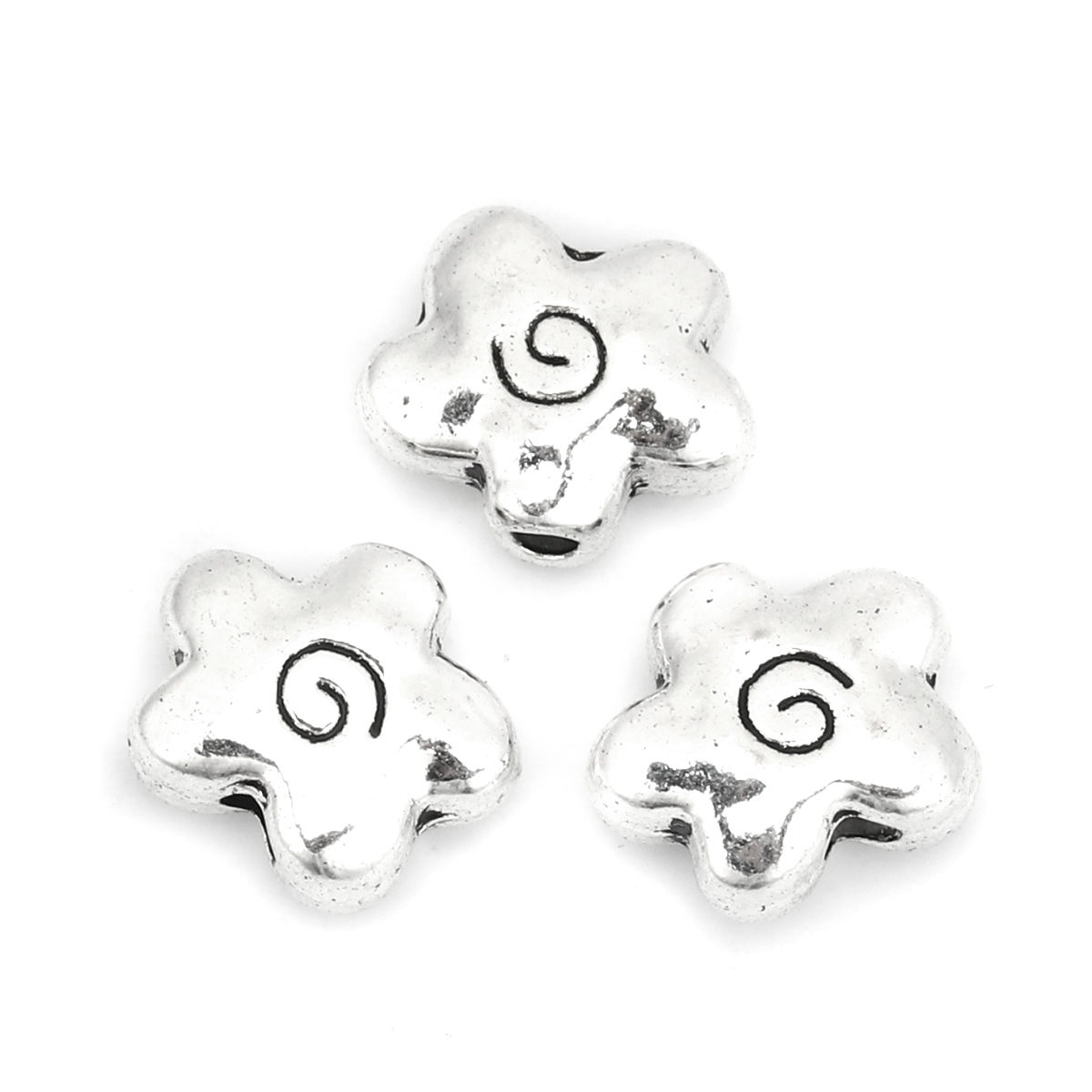Picture of Zinc Based Alloy Spacer Beads Flower Antique Silver Color Stripe 11mm x 9mm, Hole: Approx 1.7mm, 40 PCs