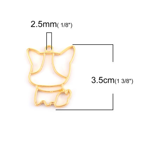 Picture of Zinc Based Alloy Open Back Bezel Pendants For Resin Gold Plated Bulldog Animal 35mm x 27mm, 5 PCs