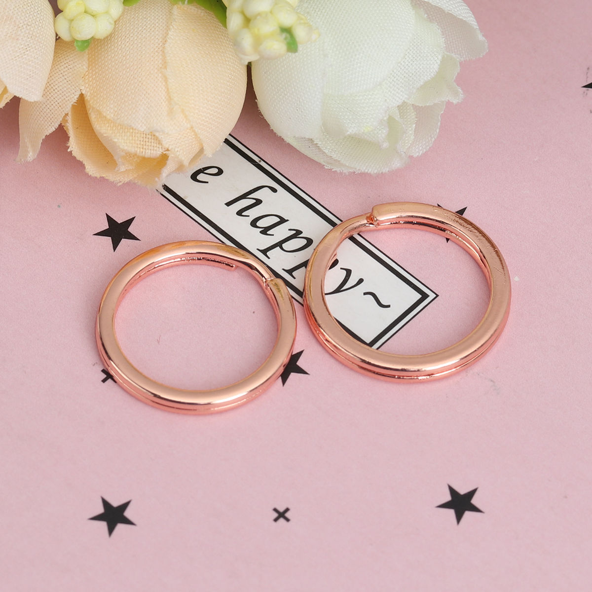 Picture of Iron Based Alloy Keychain & Keyring Rose Gold 20mm Dia, 20 PCs