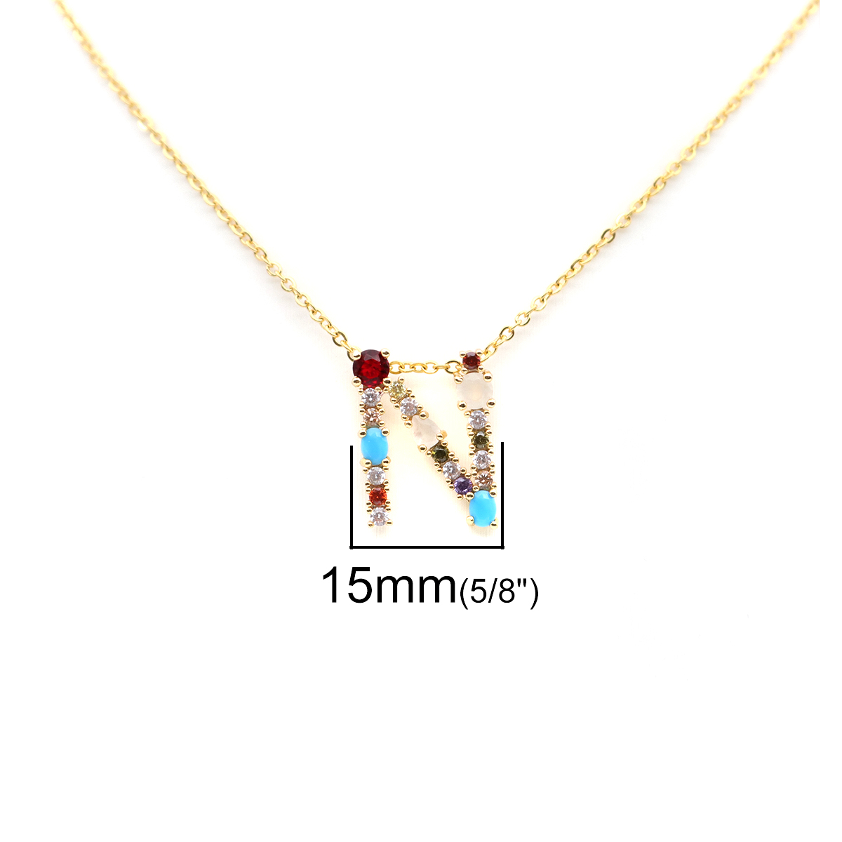 Picture of Stainless Steel & Copper Necklace Gold Plated Capital Alphabet/ Letter Message " N " Multicolour Cubic Zirconia 45cm(17 6/8") long, 1 Piece