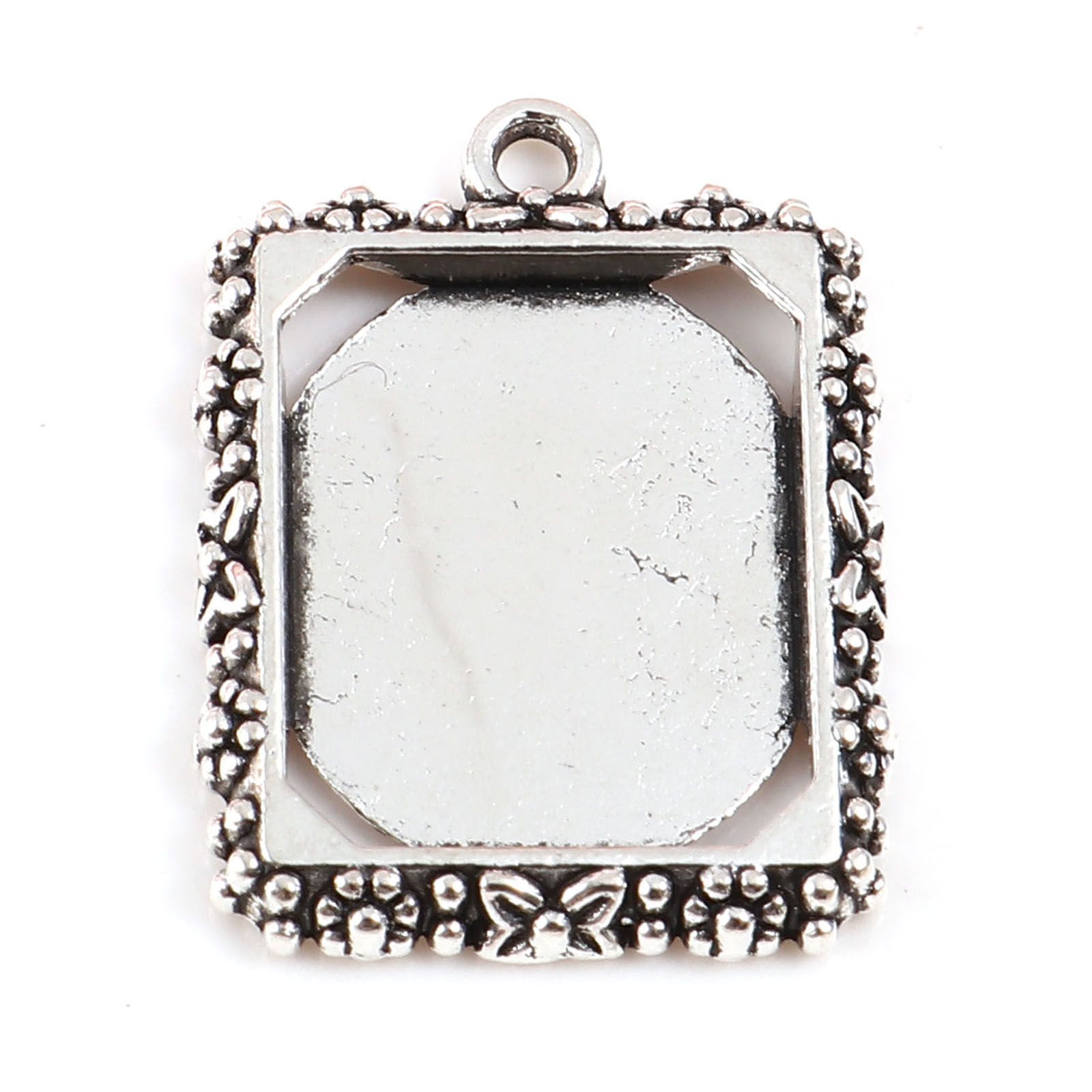 Picture of Zinc Based Alloy Cabochon Settings Pendants Rectangle Antique Silver Color (Fits 14mmx17mm) 22mm x 19mm, 20 PCs