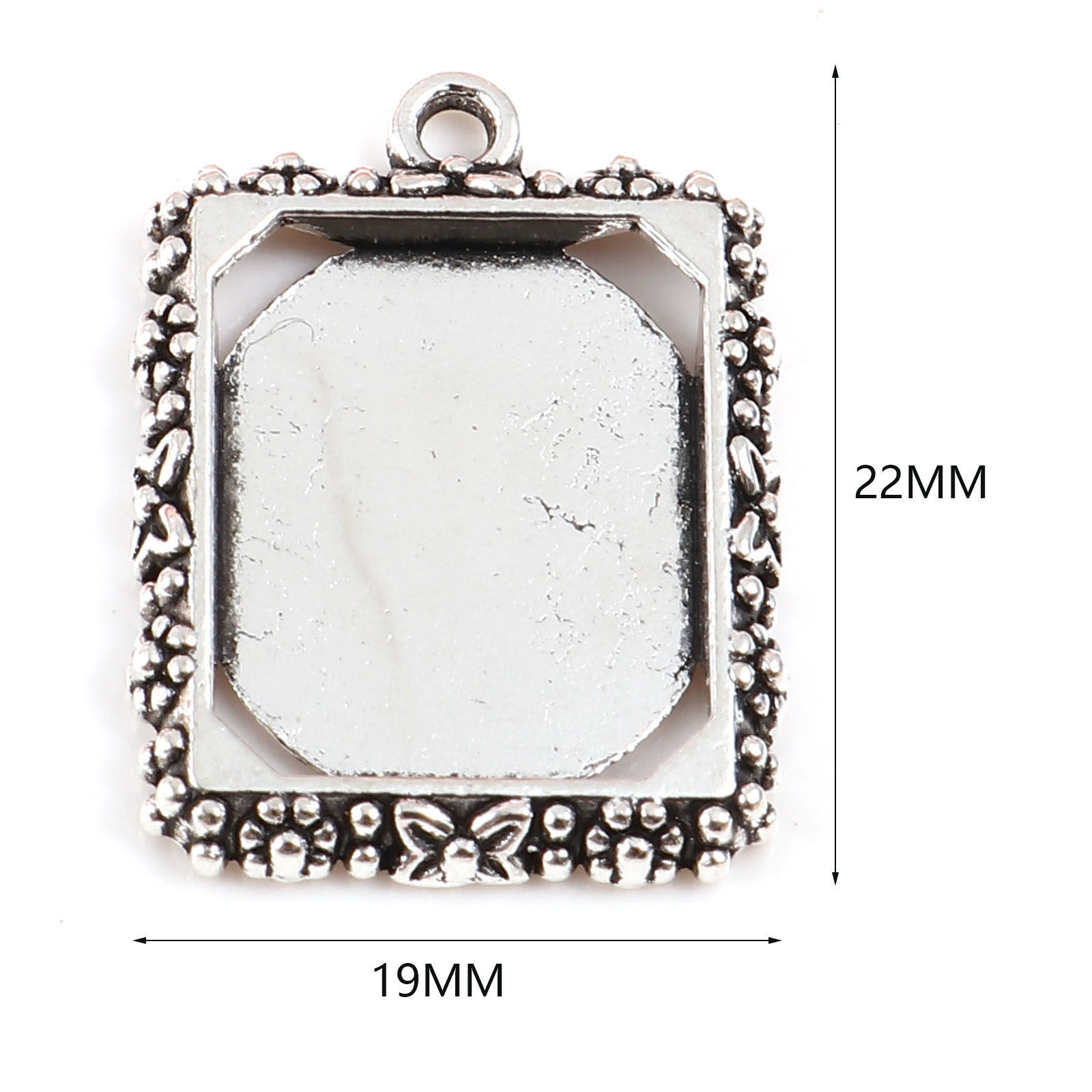 Picture of Zinc Based Alloy Cabochon Settings Pendants Rectangle Antique Silver Color (Fits 14mmx17mm) 22mm x 19mm, 20 PCs