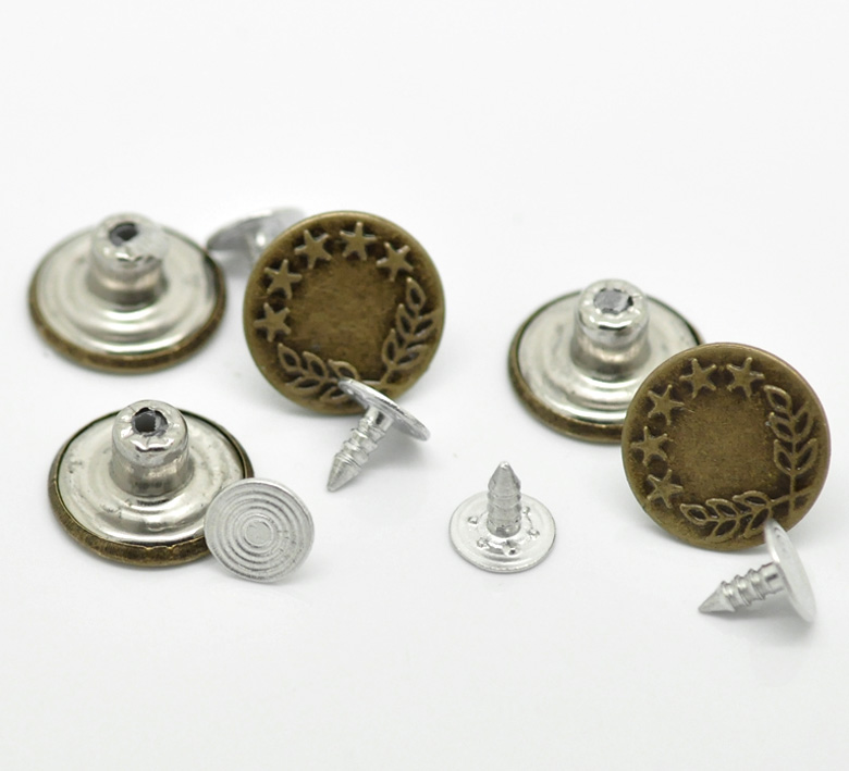 Picture of Zinc Based Alloy Metal Jean Tack Buttons Antique Bronze Star Wheatear Carved 17x8mm(5/8"x3/8") 8x8mm(3/8"x3/8"), 50 Sets