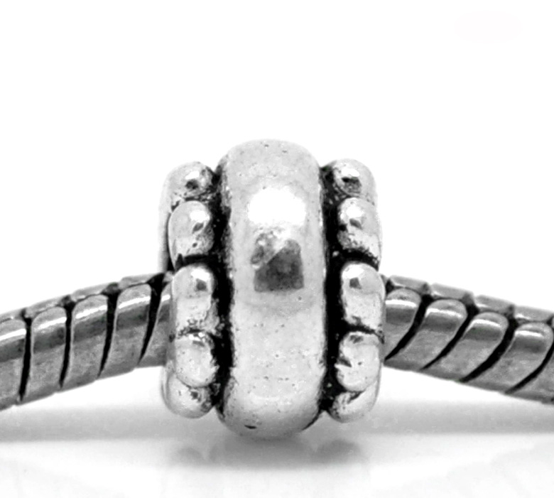 Picture of Zinc Metal Alloy European Style Large Hole Charm Beads Wheel Antique Silver Color Color Plated About 9mm x 7mm, Hole: Approx 4.8mm, 50 PCs