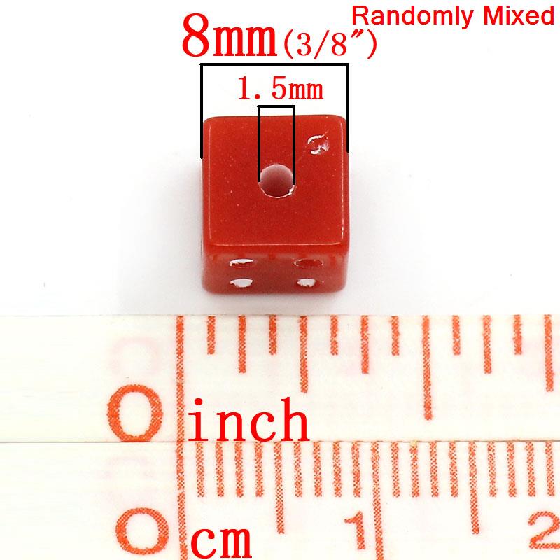 Picture of Acrylic Bubblegum Beads Dice At Random Mixed About 8mm x 8mm, Hole: Approx 1.5mm, 200 PCs
