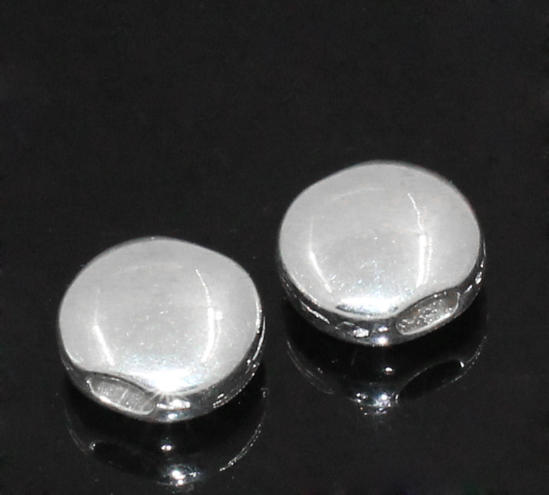 Image de 20Pcs Perles d'entretoise plat-rond argenté, 14x12mm