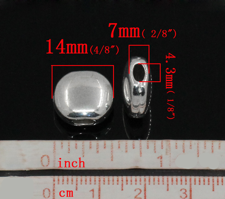 Image de 20Pcs Perles d'entretoise plat-rond argenté, 14x12mm