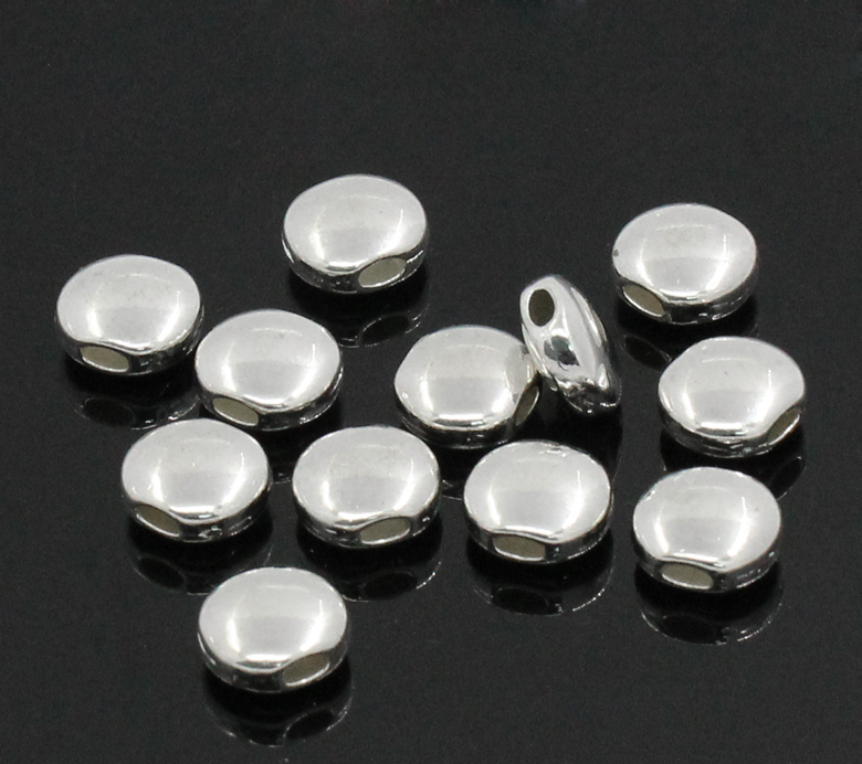 Image de 20Pcs Perles d'entretoise plat-rond argenté, 14x12mm
