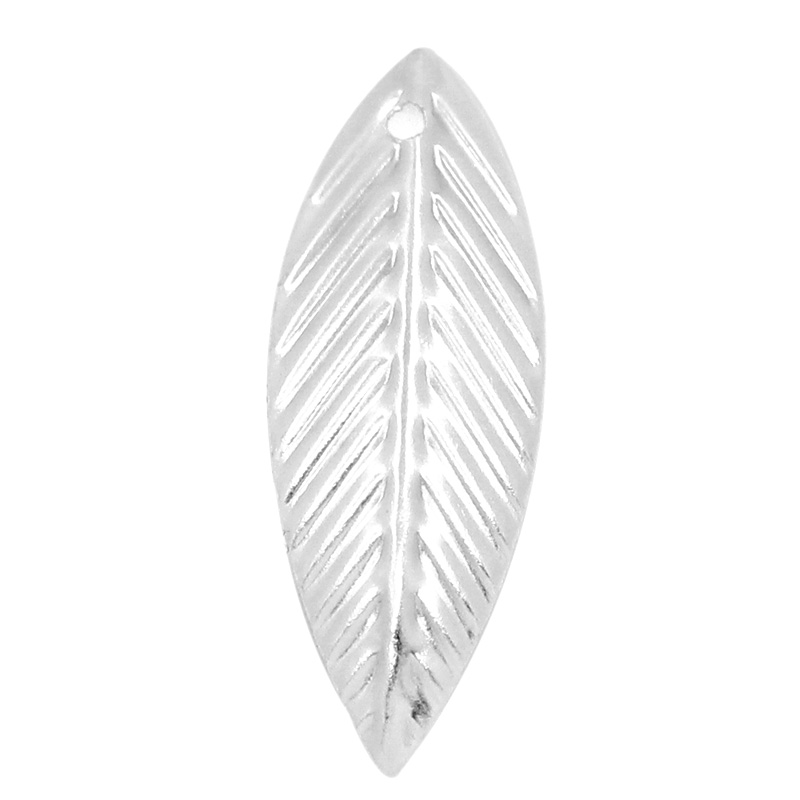 Image de 500Pcs Pendentifs forme feuille en métal Argenté,21x7.5mm