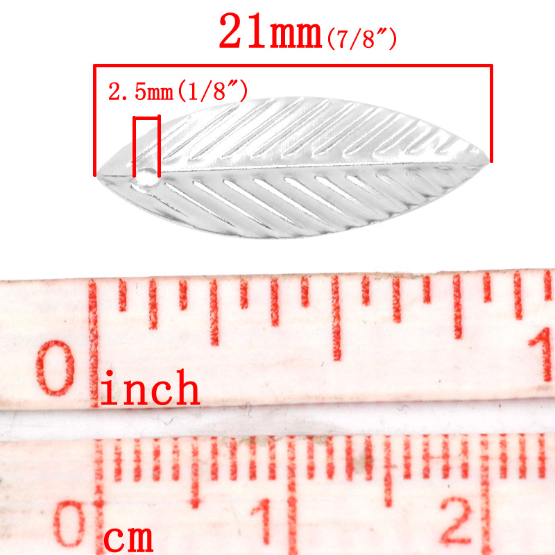 Image de 500Pcs Pendentifs forme feuille en métal Argenté,21x7.5mm