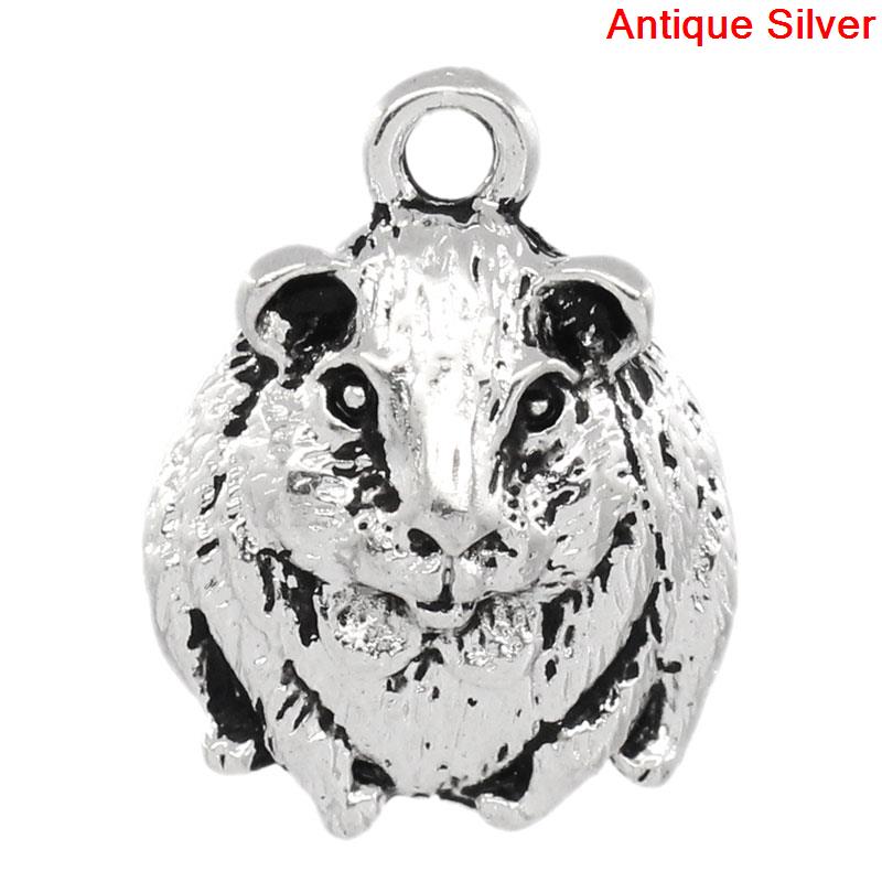 Picture of Zinc Metal Alloy Charm Pendants Mouse Animal Antique Silver Color 18mm x 14mm( 6/8"x 4/8"), 30 PCs