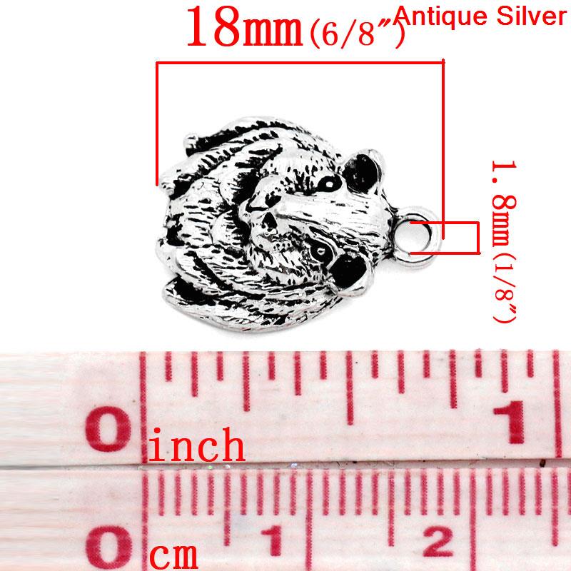 Picture of Zinc Metal Alloy Charm Pendants Mouse Animal Antique Silver Color 18mm x 14mm( 6/8"x 4/8"), 30 PCs