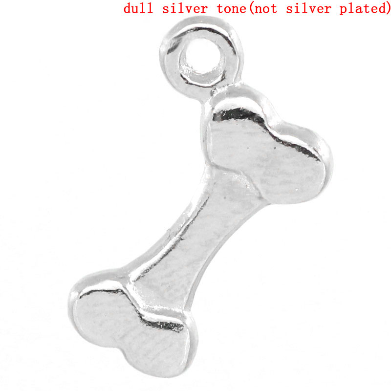 Imagen de Colgantes Aleación del Metal Del Zinc de Hueso Tono de Plata Rhinestone 17.0mm x 11.0mm, 50 Unidades 