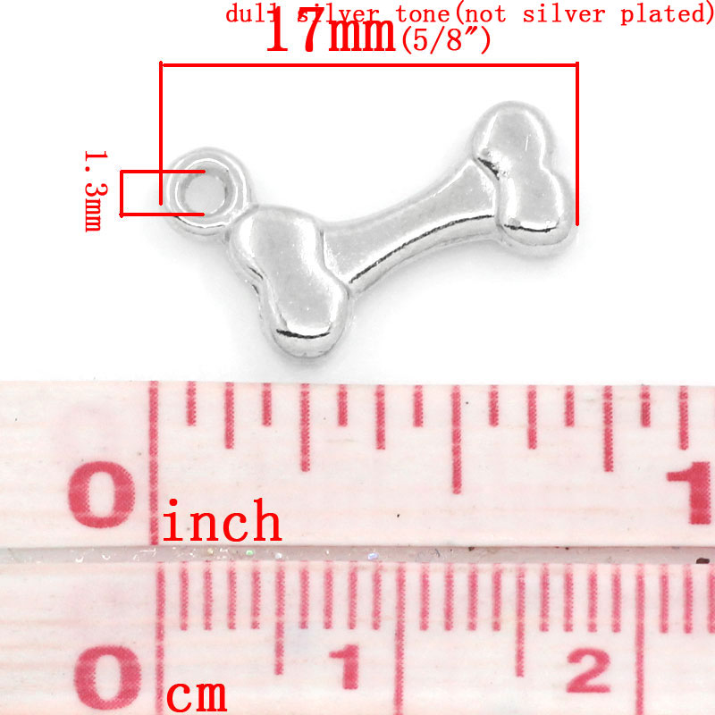 Imagen de Colgantes Aleación del Metal Del Zinc de Hueso Tono de Plata Rhinestone 17.0mm x 11.0mm, 50 Unidades 