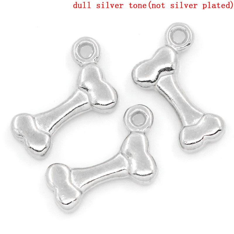 Imagen de Colgantes Aleación del Metal Del Zinc de Hueso Tono de Plata Rhinestone 17.0mm x 11.0mm, 50 Unidades 