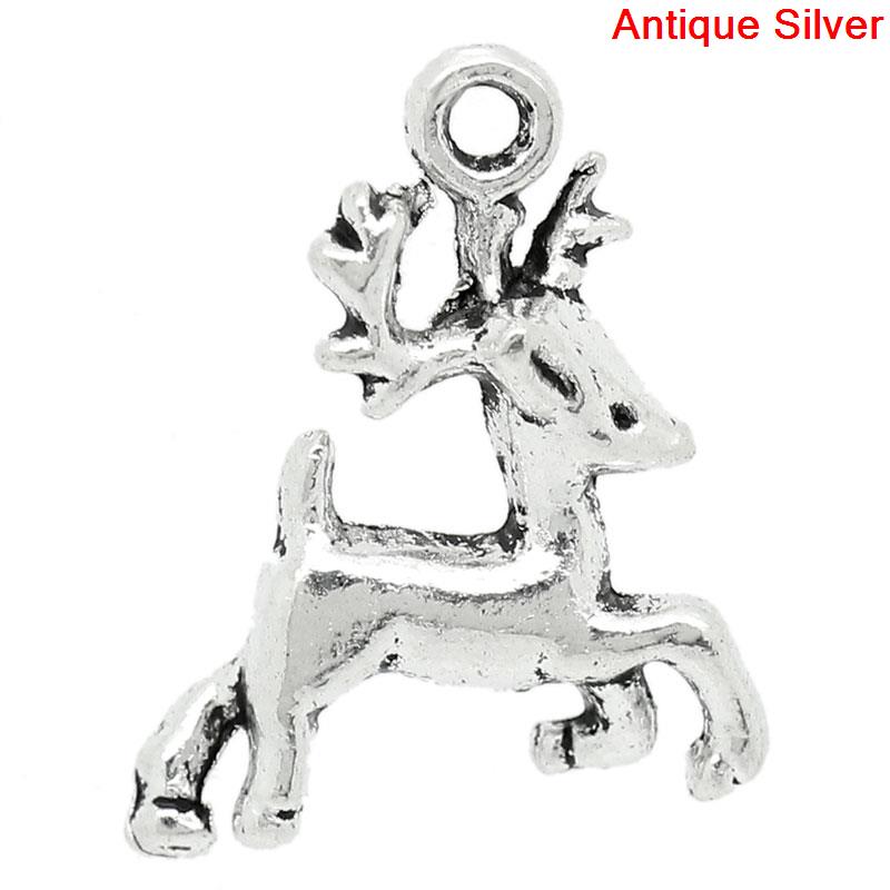Picture of Charm Pendants Christmas Reindeer Antique Silver Color 21mm x 17mm( 7/8"x 5/8"), 50 PCs