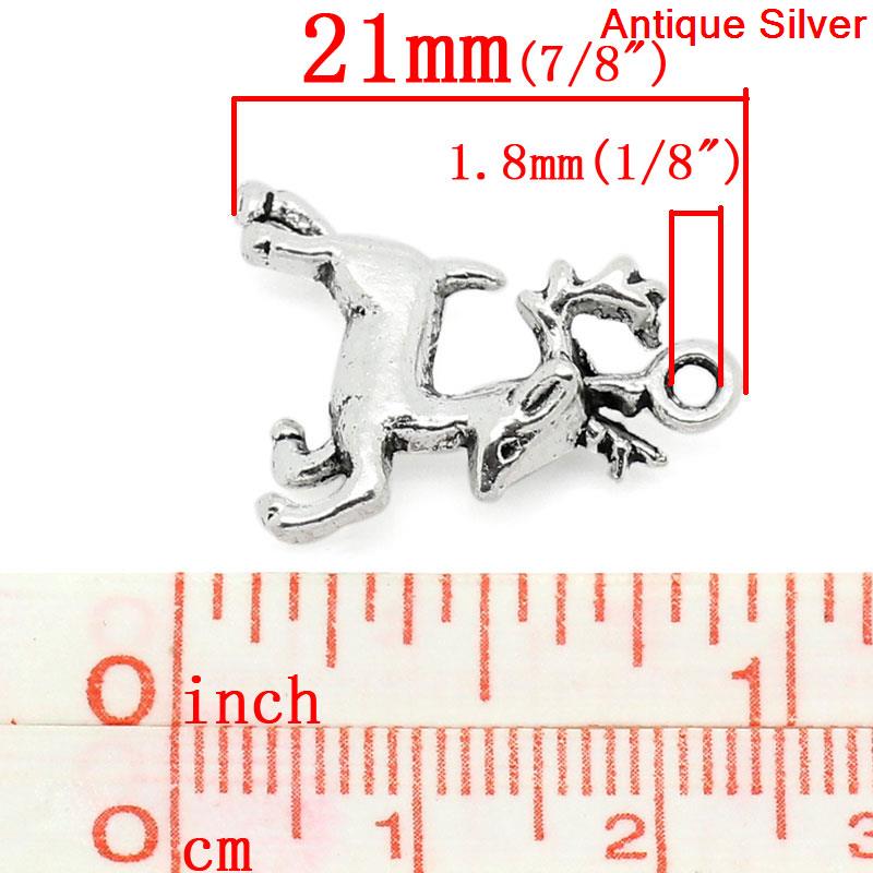 Picture of Charm Pendants Christmas Reindeer Antique Silver Color 21mm x 17mm( 7/8"x 5/8"), 50 PCs